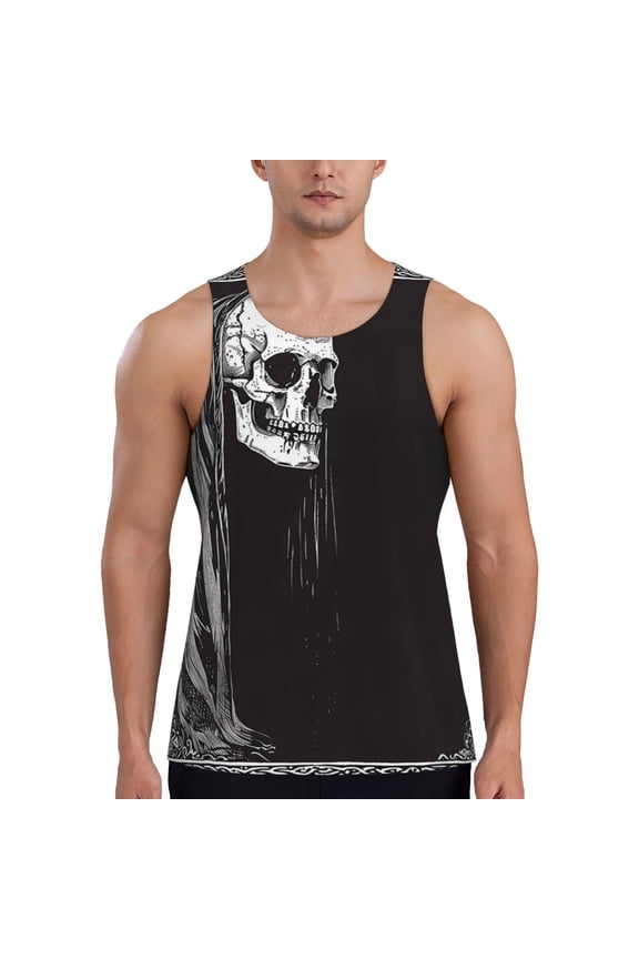 Gothic Skull Drape Print Men's Workout Tank Top,Quick Dry Workout Tank Top,Gym Muscle Tee,Fitness Bodybuilding Sleeveless T Shirt-Large