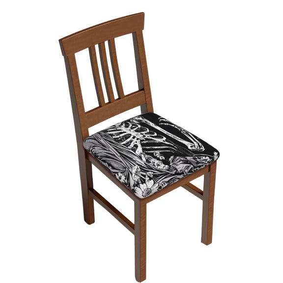 Logiee Gothic Skull Floral Art Print Square Chair Seat Covers, Stretch Chair Seat Covers,Seat Chair Slipcover, Non-Slip Chair Slipcover,Furniture Protector for Indoor and Outdoor-Two Pieces