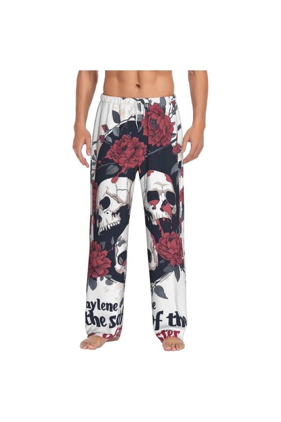 Gothic Skulls And Roses Print Pajama Pants for Men,Men’s Pajama Bottoms,Mens PJ Pants with Pockets & Button Fly-Small