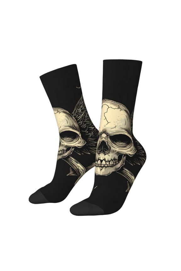 Gothic Winged Skull Print Adult Socks for Men & Women,Calf Socks, Ankle Socks,Boots Socks,Breathable Casual Sock,Unisex Crew Socks
