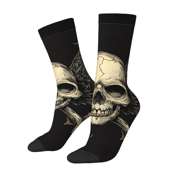 Logiee Gothic Winged Skull Print Adult Socks for Men & Women,Calf Socks, Ankle Socks,Boots Socks,Breathable Casual Sock,Unisex Crew Socks