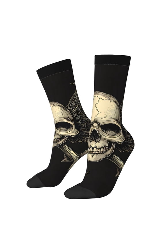 Gothic Winged Skull Print Adult Socks for Men & Women,Calf Socks, Ankle Socks,Boots Socks,Breathable Casual Sock,Unisex Crew Socks