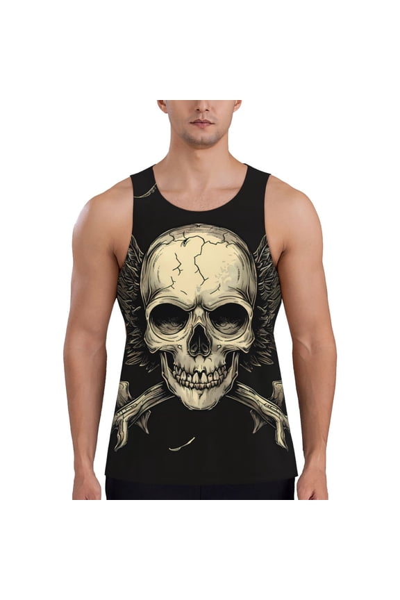 Gothic Winged Skull Print Men's Workout Tank Top,Quick Dry Workout Tank Top,Gym Muscle Tee,Fitness Bodybuilding Sleeveless T Shirt-Medium