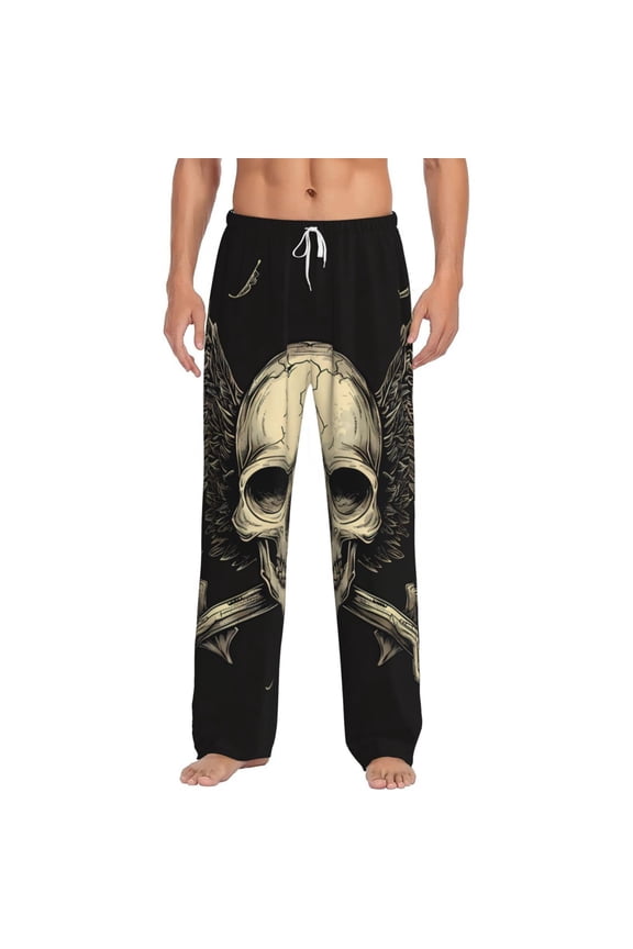 Gothic Winged Skull Print Pajama Pants for Men,Men’s Pajama Bottoms,Mens PJ Pants with Pockets & Button Fly-3X-Large