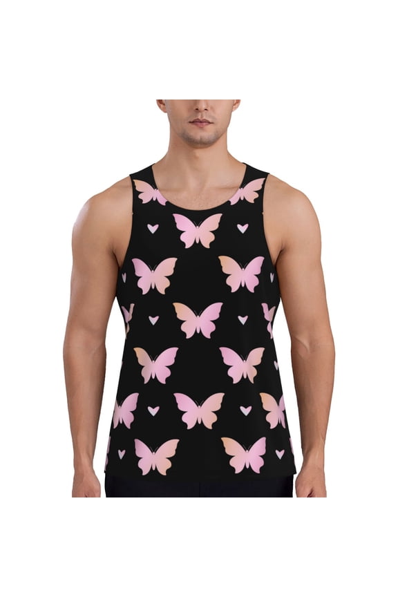 Gradient Butterfly Print Men's Workout Tank Top,Quick Dry Workout Tank Top,Gym Muscle Tee,Fitness Bodybuilding Sleeveless T Shirt-
