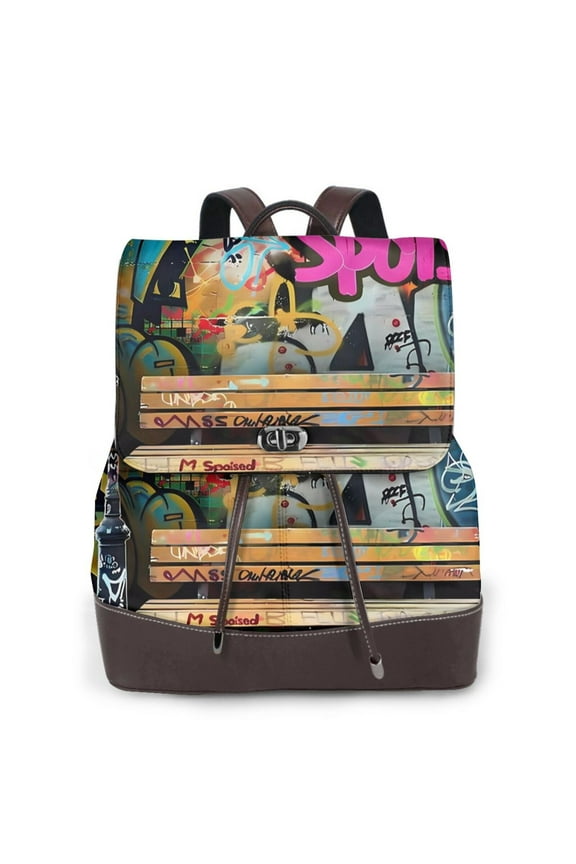 Logiee Graffiti Lamp Urban Scene Print Backpack Purse for Women,Fashion Leather Backpack Purse,Women's Leather Backpack for Work College Travel