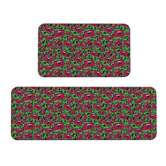 Logiee Graffiti Tape Print Kitchen Mats for Floor Sets of 2,Waterproof Kitchen Rugs,Non Slip Comfort Standing Mat Rug for Home,Runner,Sink,Office,Laundry