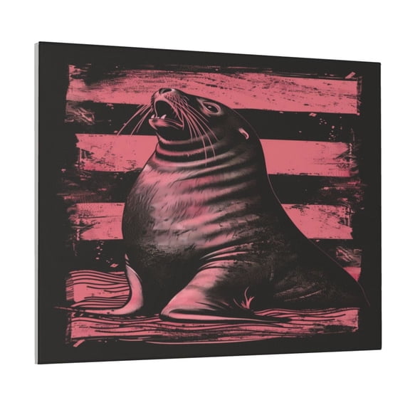 Logiee Graphic Seal On Stripes Print Canvas Wall Art ,Art Poster,Canvas Decorative Picture,Decor Wall Pictures for Living Room Bedroom Bathroom,Ready to Hang