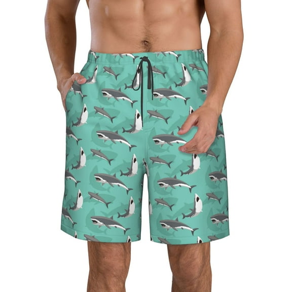 Logiee Great White Shark Print Mens Swim Trunks Quick Dry Board Shorts,Breathable Hawaii Beach Shorts Swimwear Bathing Suits-X-Large