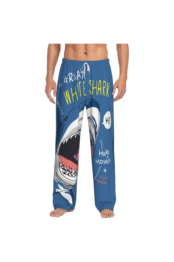 Great White Shark Print Pajama Pants for Men,Men’s Pajama Bottoms,Mens PJ Pants with Pockets & Button Fly-XX-Large