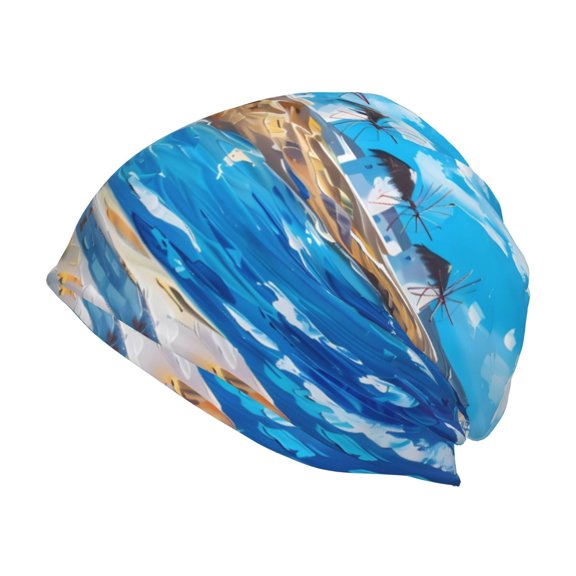 Logiee Greek Island Windmills Painting Print Unisex Knit Beanie for Men Women Winter Hat,Beanies Skull Caps