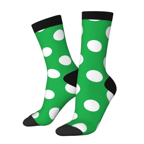 Logiee Green And White Polka Dot Print Adult Socks for Men & Women,Calf Socks, Ankle Socks,Boots Socks,Breathable Casual Sock,Unisex Crew Socks