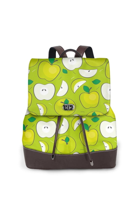 Logiee Green Apple Print Backpack Purse for Women,Fashion Leather Backpack Purse,Women's Leather Backpack for Work College Travel