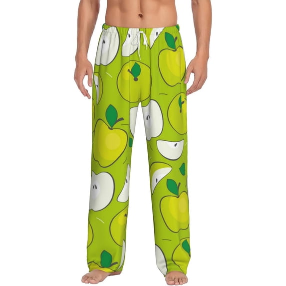 Logiee Green Apple Print Pajama Pants for Men,Men’s Pajama Bottoms,Mens PJ Pants with Pockets & Button Fly-Medium