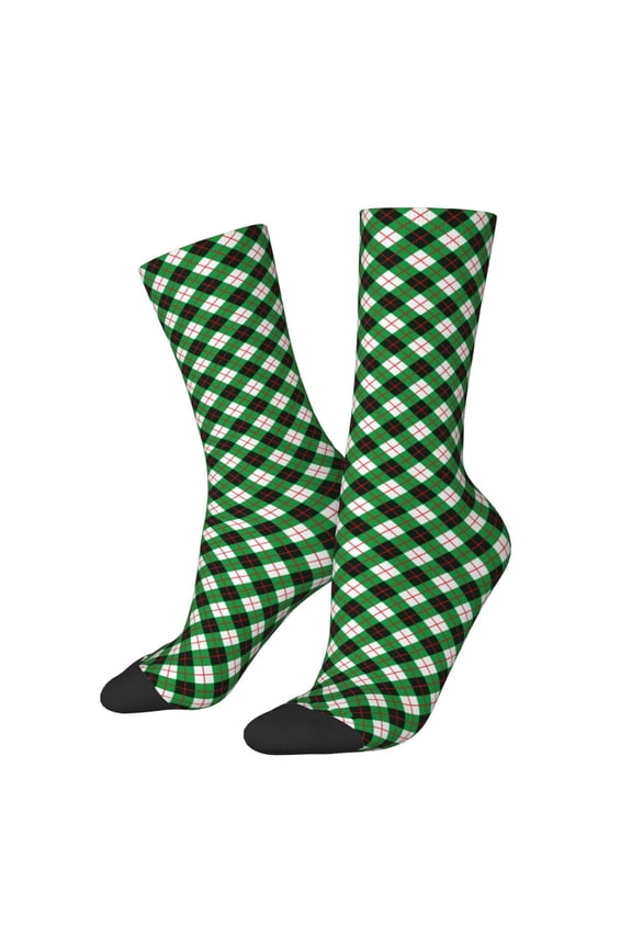Green Argyle Plaid Print Adult Socks for Men & Women,Calf Socks, Ankle Socks,Boots Socks,Breathable Casual Sock,Unisex Crew Socks