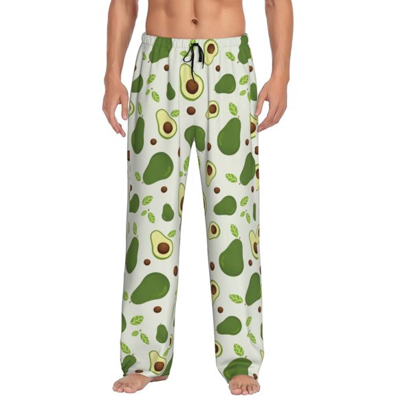 Logiee Green Avocado Print Pajama Pants for Men,Men’s Pajama Bottoms,Mens PJ Pants with Pockets & Button Fly-Large