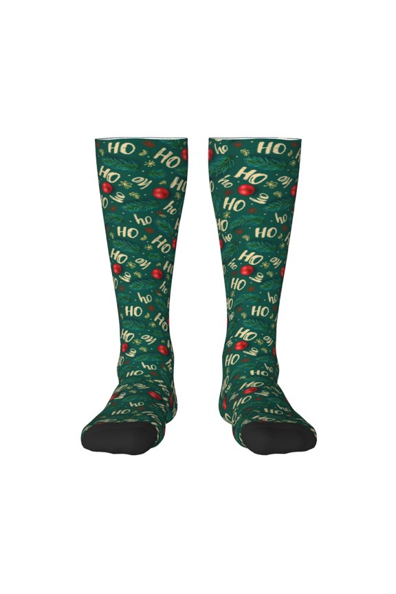 Green Background With Ho Print Gift Stocking Stuffers,Adult Stockings,Novelty Socks,Funny Socks Birthday Running Walking Sleeping