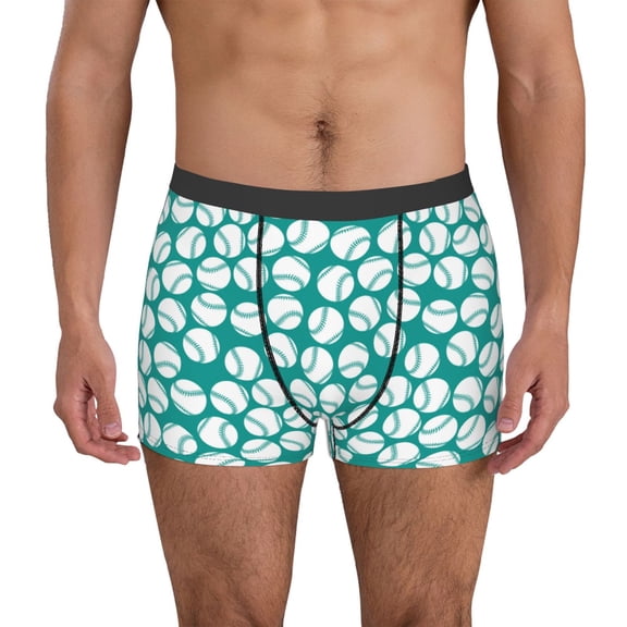 Logiee Green Baseball Print Mens Boxer Briefs,Boxer Briefs for Men,Breathable Stretch Underwear,Boys Boxer Briefs-X-Large