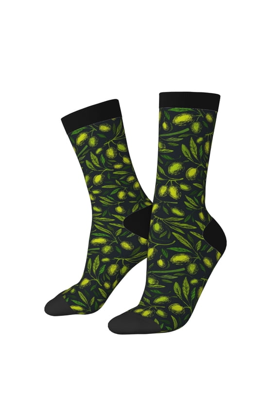 Green Branch Olive Print Adult Socks for Men & Women,Calf Socks, Ankle Socks,Boots Socks,Breathable Casual Sock,Unisex Crew Socks