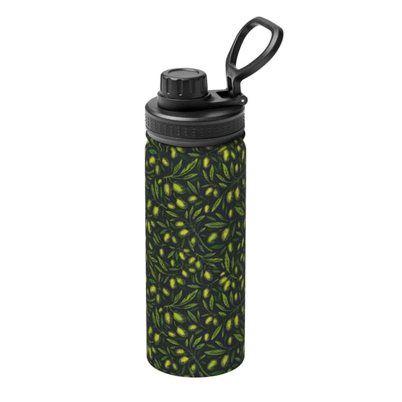 Logiee Green Branch Olive Print Water Bottle,18oz Sports Insulated Kettle for Cycling Gym Basketball Outdoor, Suitable as a Present