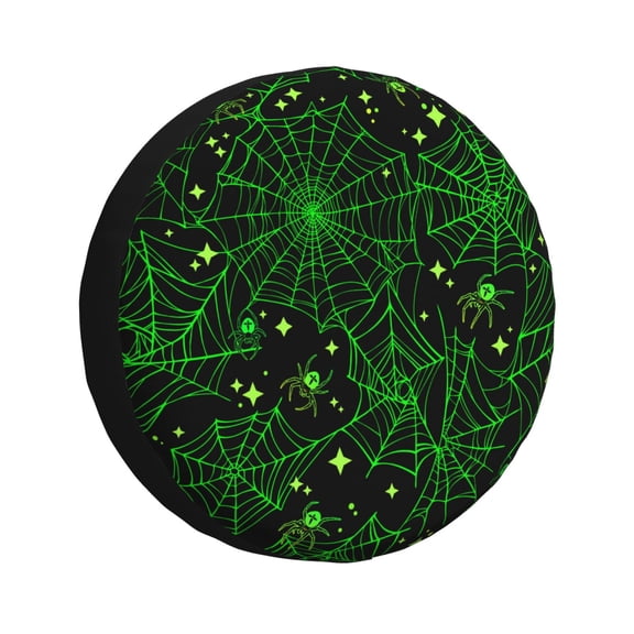 Logiee Green Bright Web with Spiders Print Spare Tire Cover, Universal Wheel Protectors,Waterproof Dust-Proof UV Sun Wheel Tire Cover,Fit for SUV, RV, Travel Trailer, Truck-14 inch