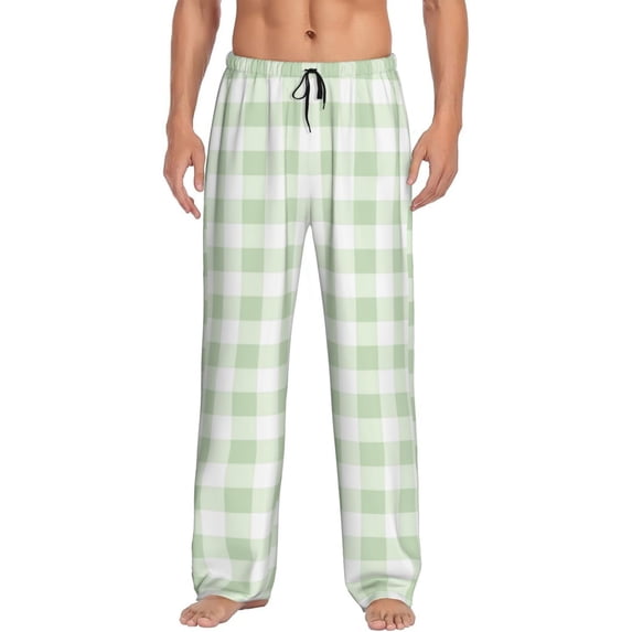 Logiee Green Checkboard Print Pajama Pants for Men,Men’s Pajama Bottoms,Mens PJ Pants with Pockets & Button Fly-Medium