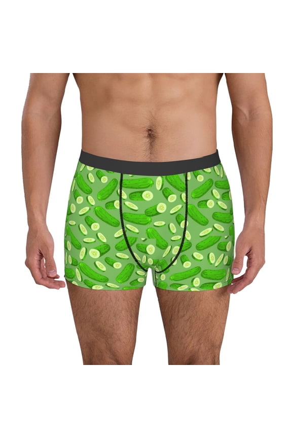 Green Cucumber Print Mens Boxer Briefs,Boxer Briefs for Men,Breathable Stretch Underwear,Boys Boxer Briefs-Small