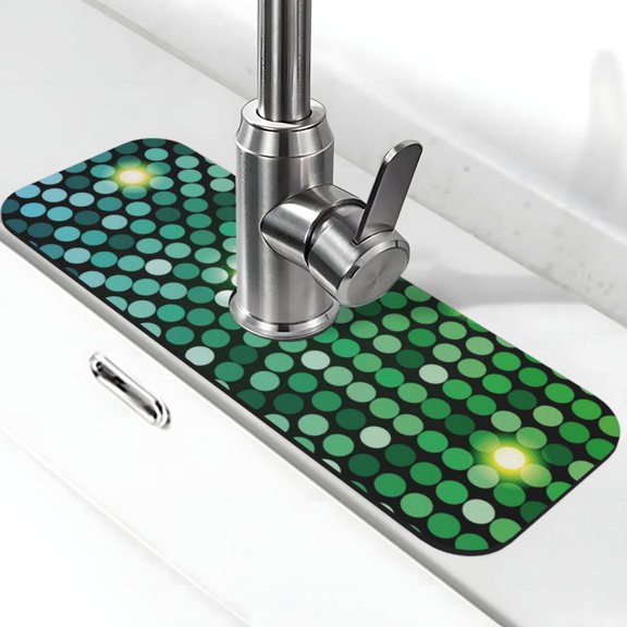 Logiee Green Disco Lights Print Kitchen Sink Splash Guard Faucet Mat for Splash Guard Behind Faucet Drip Catcher for Kitchen,Bathroom,Sink Mat,Dish Drying Mat,Bathroom-15" X 5.5"