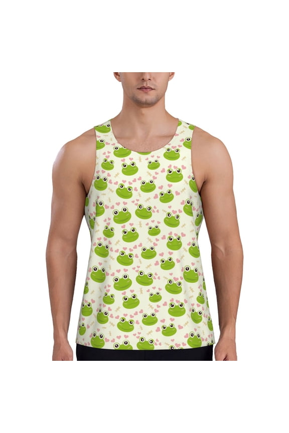 Green Frog Print Men's Workout Tank Top,Quick Dry Workout Tank Top,Gym Muscle Tee,Fitness Bodybuilding Sleeveless T Shirt-XX-Large