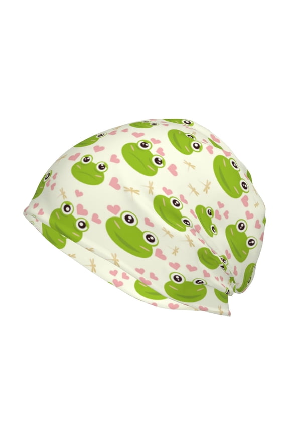 Green Frog Print Unisex Knit Beanie for Men Women Winter Hat,Beanies Skull Caps
