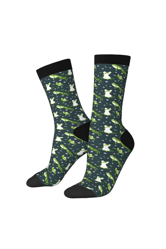 Green Frogs Print Adult Socks for Men & Women,Calf Socks, Ankle Socks,Boots Socks,Breathable Casual Sock,Unisex Crew Socks
