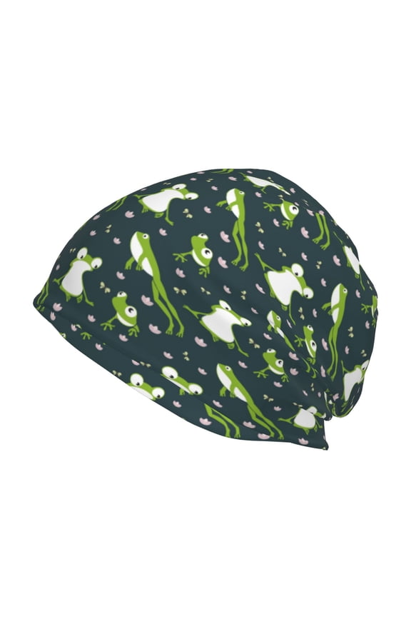 Green Frogs Print Unisex Knit Beanie for Men Women Winter Hat,Beanies Skull Caps