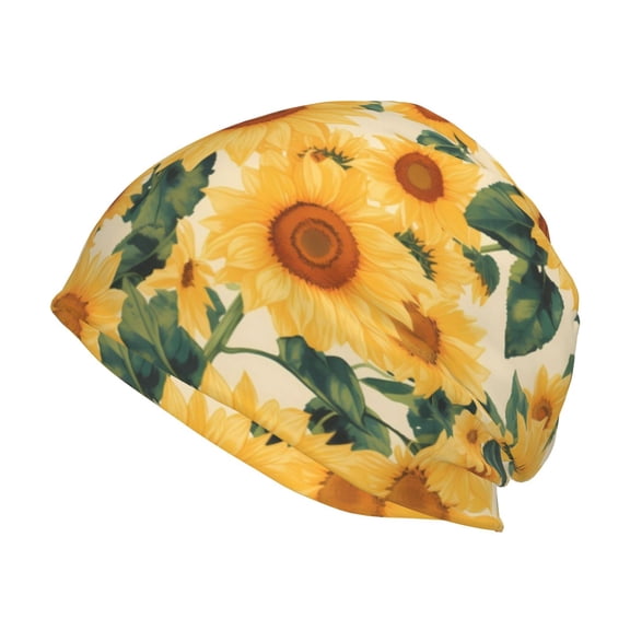 Logiee Green Leaf Sunflower Print Unisex Knit Beanie for Men Women Winter Hat,Beanies Skull Caps