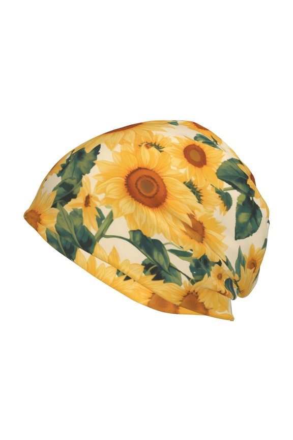 Green Leaf Sunflower Print Unisex Knit Beanie for Men Women Winter Hat,Beanies Skull Caps