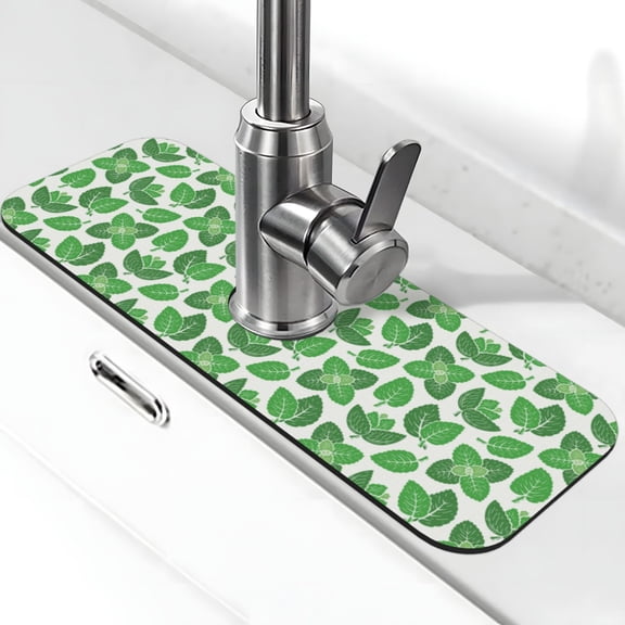 Logiee Green Leaves Print Kitchen Sink Splash Guard Faucet Mat for Splash Guard Behind Faucet Drip Catcher for Kitchen,Bathroom,Sink Mat,Dish Drying Mat,Bathroom-15" X 5.5"