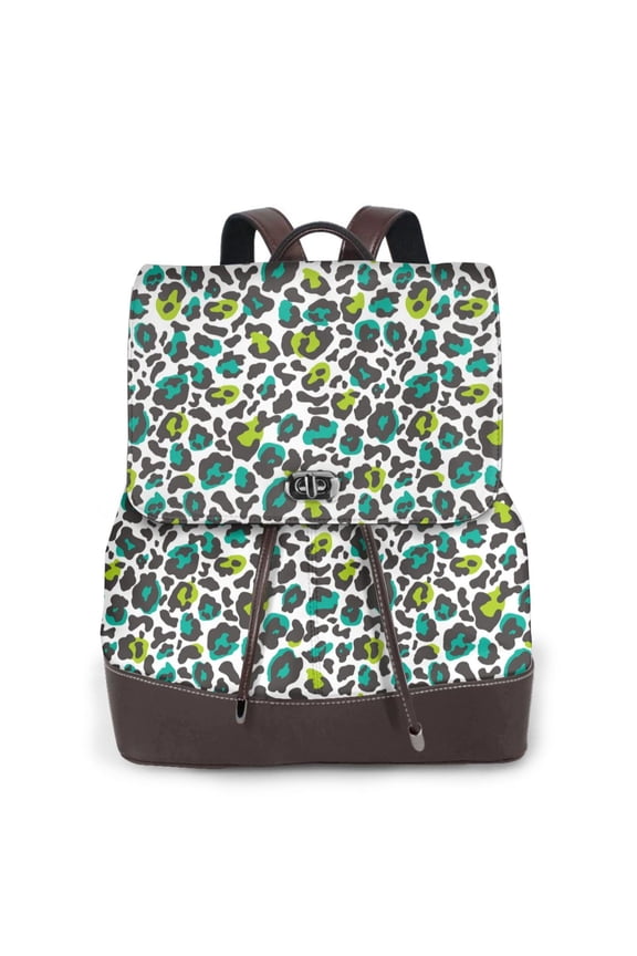 Logiee Green Leopard Print Backpack Purse for Women,Fashion Leather Backpack Purse,Women's Leather Backpack for Work College Travel