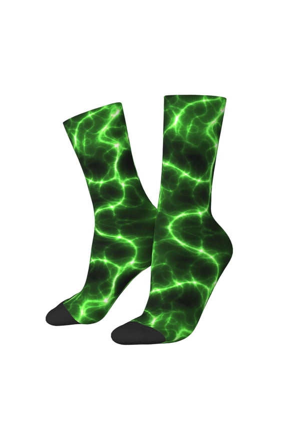 Green Lightning Print Adult Socks for Men & Women,Calf Socks, Ankle Socks,Boots Socks,Breathable Casual Sock,Unisex Crew Socks