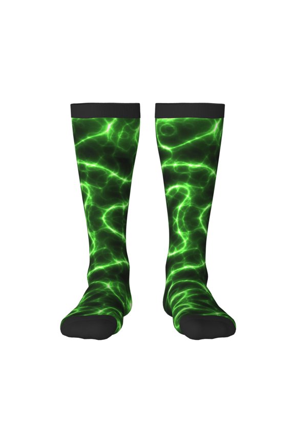 Green Lightning Print Gift Stocking Stuffers,Adult Stockings,Novelty Socks,Funny Socks Birthday Running Walking Sleeping