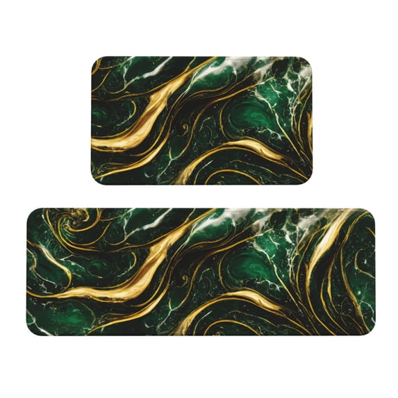Logiee Green Marble Print Kitchen Mats for Floor Sets of 2,Waterproof Kitchen Rugs,Non Slip Comfort Standing Mat Rug for Home,Runner,Sink,Office,Laundry
