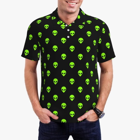 Logiee Green Monster Print Mens Polo Shirts,Mens Golf Polo Shirts,Short Sleeve Casual Polo Shirts for Men,Summer Fashion Beach Shirts-XX-Large