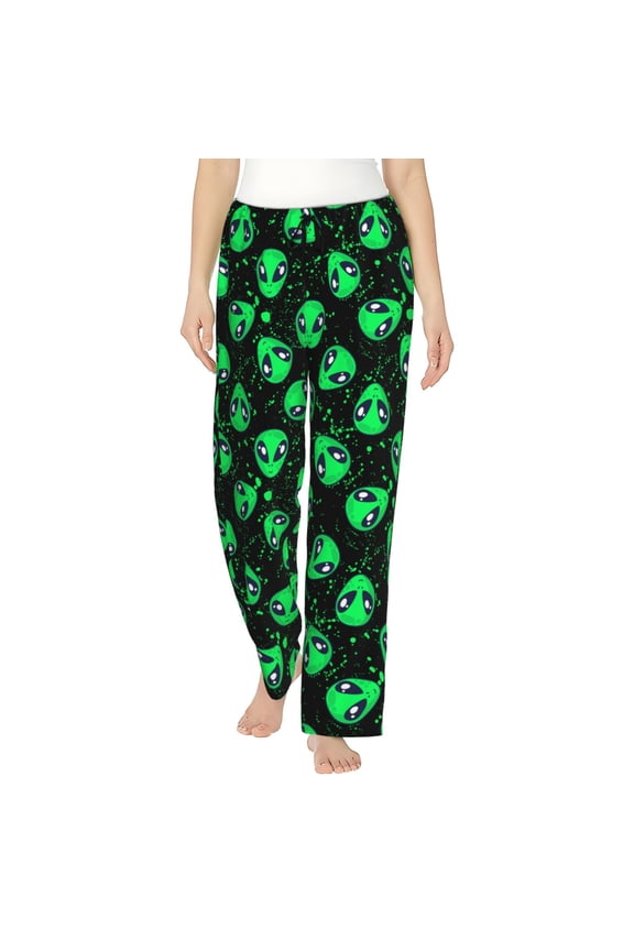 Green Monster Print Women Pajama Pants,Comfy Pj Bottom with Pockets & Drawstring,Stretch Casual Sleepwear-XX-Large
