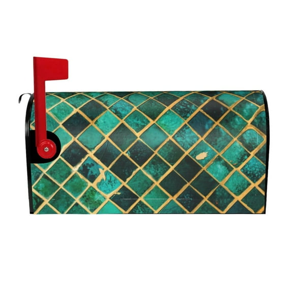 Logiee Green Mosaic Glass Print Post Letter Box Wrap Decor, Mailbox Cover Suitable for Standard Mailbox and Large Size Mailbox,Outdoor Yard Decoration-21x18 in