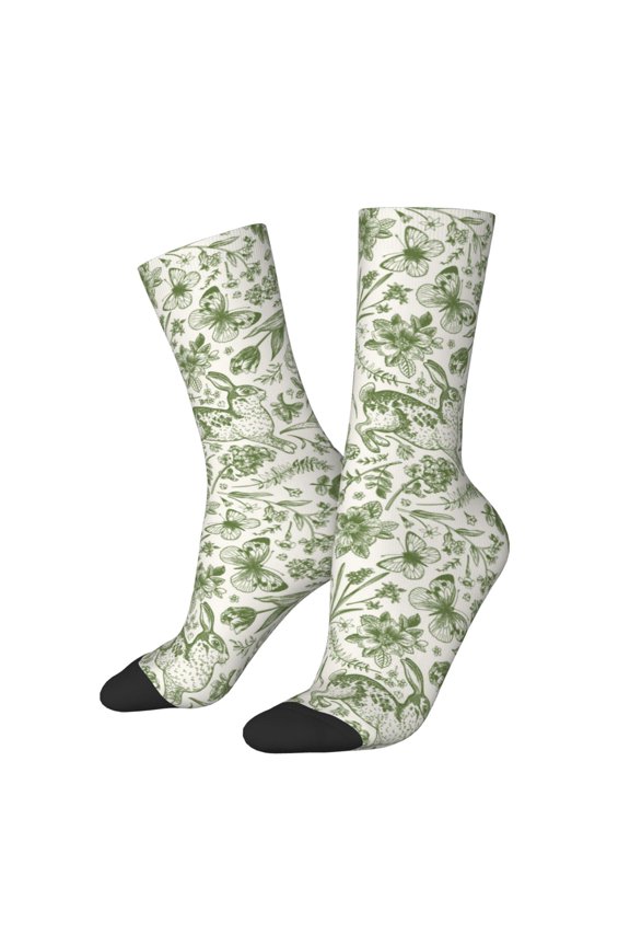 Green Rabbit Print Adult Socks for Men & Women,Calf Socks, Ankle Socks,Boots Socks,Breathable Casual Sock,Unisex Crew Socks