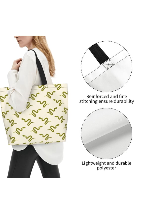 Logiee Green Snake Print Tote Bag for Women, Lightweight Tote Bag,Shoulder Bag,Handbag for Yoga Bag for Sport, Travel