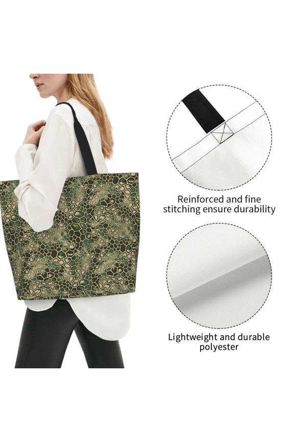 Logiee Green Snake Skin Print Tote Bag for Women, Lightweight Tote Bag,Shoulder Bag,Handbag for Yoga Bag for Sport, Travel