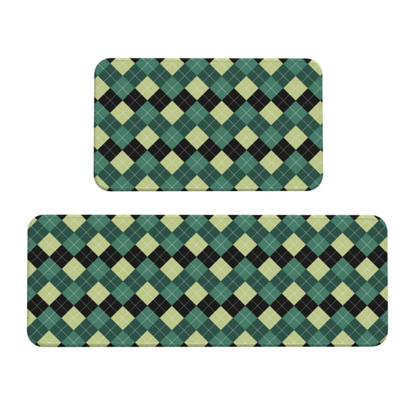 Logiee Green Squares Print Kitchen Mats for Floor Sets of 2,Waterproof Kitchen Rugs,Non Slip Comfort Standing Mat Rug for Home,Runner,Sink,Office,Laundry