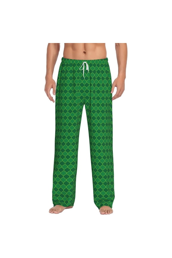 Green St. Patrick’s day Print Pajama Pants for Men,Men’s Pajama Bottoms,Mens PJ Pants with Pockets & Button Fly-XX-Large