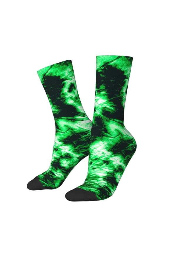Green Tie Dye Print Adult Socks for Men & Women,Calf Socks, Ankle Socks,Boots Socks,Breathable Casual Sock,Unisex Crew Socks