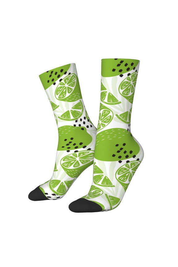 Green Various Lemons Print Adult Socks for Men & Women,Calf Socks, Ankle Socks,Boots Socks,Breathable Casual Sock,Unisex Crew Socks