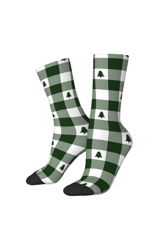 Green White Lumberjack Plaid Print Adult Socks for Men & Women,Calf Socks, Ankle Socks,Boots Socks,Breathable Casual Sock,Unisex Crew Socks